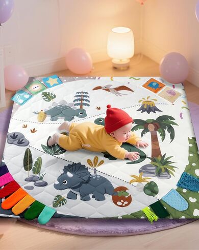 بساط لعب الأطفال الفاخر من TINYHARBO بمقاس 50x50، 4 مناطق تنموية مع غطاء قابل للإزالة والغسل في الغسالة، بساط لعب مبطن سميك جدًا، سهل التنظيف للرضع والأطفال الصغار والرضع in Kuwait