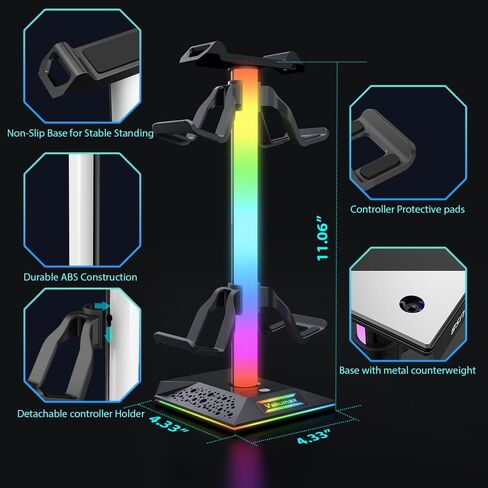 حامل سماعة رأس ووحدة تحكم للمكتب مع محور شحن - 2 منافذ USB + USB-C، حامل سماعة رأس للألعاب RGB مع 10 أوضاع ألوان، منظم مكتب لدعم سماعات الأذن، هدية ملحقات ألعاب الكمبيوتر in Saudi Arabia