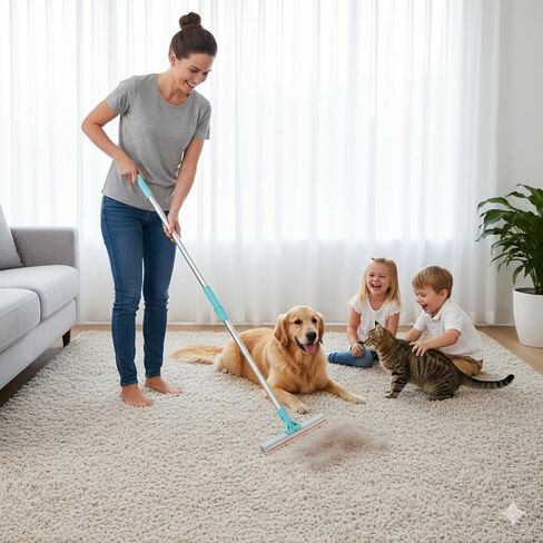 Carpet Rake for Pet Hair Removal 3-Section Dog Hair Remover Broom for Couch, Rug Fluffer for Matted Carpet, Reusable Tool for Furniture, Stairs & Car Interiors in Saudi Arabia