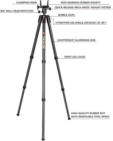 Hunting Tripods 360 Degree Ball Head with Aluminum, Adjustable Legs TTKOK D60 for Hunting Shooting Tripod in Kuwait
