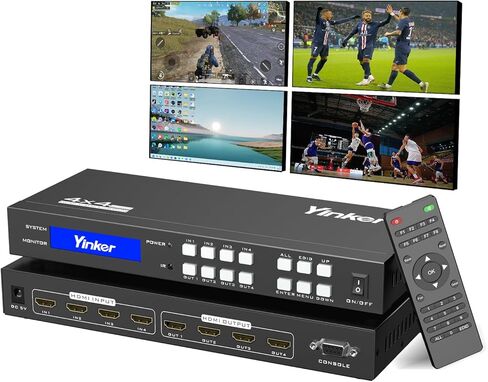 محول مصفوفة HDMI 4K 4×4، محول/فاصل HDMI مصفوفة 4 في 4 مع زر بإضاءة خلفية، يدعم 4K@30 هرتز 4:4:4، جهاز تحكم عن بعد بالأشعة تحت الحمراء وتحكم RS232، HDCP، EDID، RGB، YUV (مقياس تنازلي 4K و1080P معًا) in Saudi Arabia
