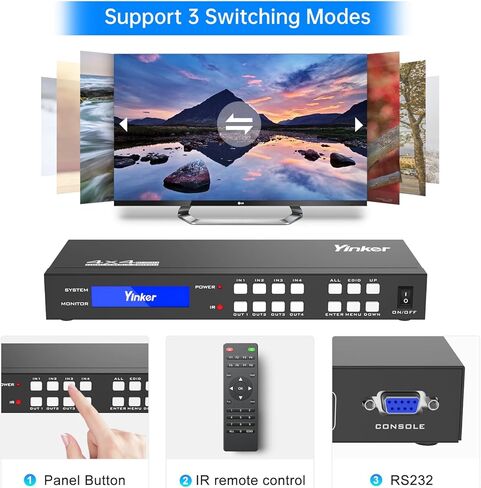 محول مصفوفة HDMI 4K 4×4، محول/فاصل HDMI مصفوفة 4 في 4 مع زر بإضاءة خلفية، يدعم 4K@30 هرتز 4:4:4، جهاز تحكم عن بعد بالأشعة تحت الحمراء وتحكم RS232، HDCP، EDID، RGB، YUV (مقياس تنازلي 4K و1080P معًا) in Saudi Arabia
