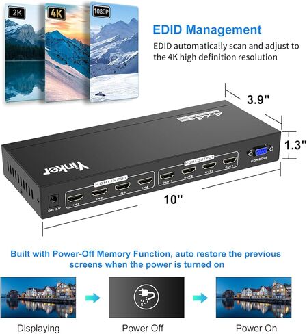 محول مصفوفة HDMI 4K 4×4، محول/فاصل HDMI مصفوفة 4 في 4 مع زر بإضاءة خلفية، يدعم 4K@30 هرتز 4:4:4، جهاز تحكم عن بعد بالأشعة تحت الحمراء وتحكم RS232، HDCP، EDID، RGB، YUV (مقياس تنازلي 4K و1080P معًا) in Saudi Arabia
