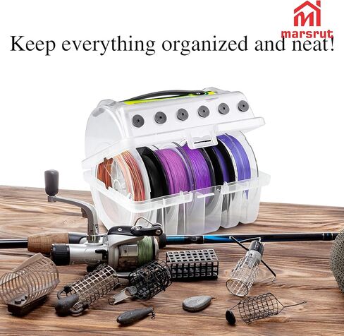 Line Spool Storage Box, Fishing Line Organizer Holder Case, 6 Compartments for 4 Standard & 2 Widened Slots, Large Stable Lines Winder Management Tackle Container for Fishing Outdoor, Clear Visibility in Saudi Arabia
