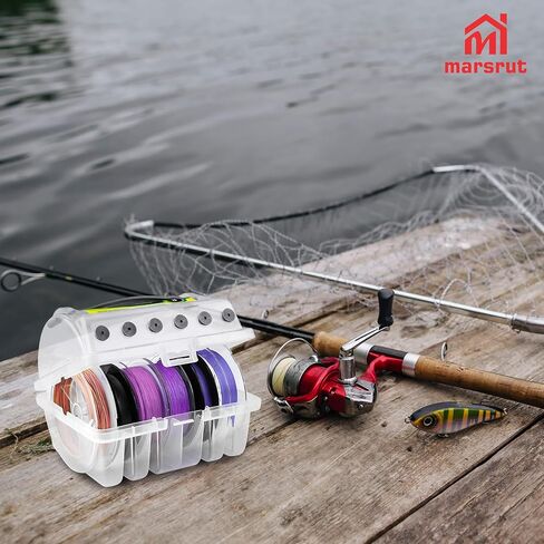 Line Spool Storage Box, Fishing Line Organizer Holder Case, 6 Compartments for 4 Standard & 2 Widened Slots, Large Stable Lines Winder Management Tackle Container for Fishing Outdoor, Clear Visibility in Saudi Arabia