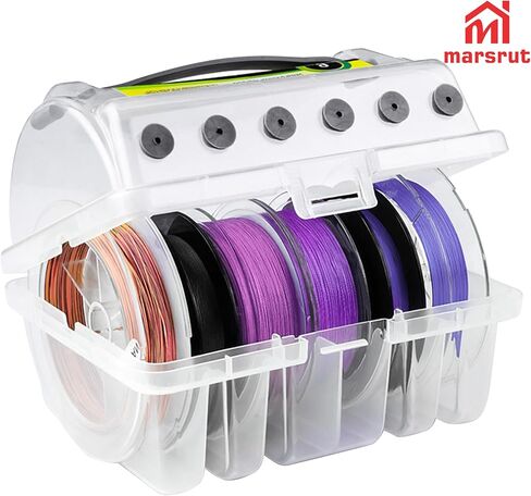 Line Spool Storage Box, Fishing Line Organizer Holder Case, 6 Compartments for 4 Standard & 2 Widened Slots, Large Stable Lines Winder Management Tackle Container for Fishing Outdoor, Clear Visibility in Saudi Arabia
