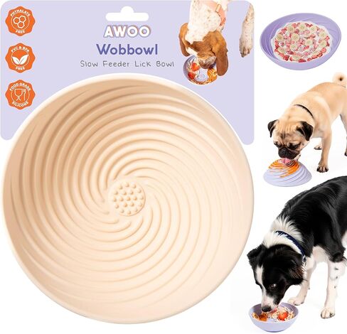 Awoo Wobbowl - حصيرة لعق الكلاب من السيليكون ووعاء تغذية بطيء - طبق للحيوانات الأليفة آمن للغسل في غسالة الأطباق - يطيل وقت تناول الطعام للأكل السريع ويقلل القلق - للأطعمة الرطبة والجافة (حكيم) in Kuwait
