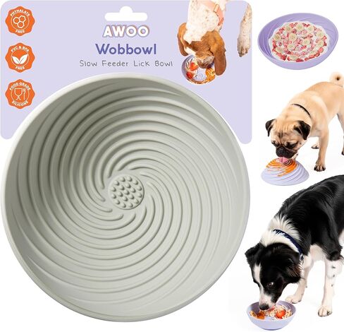 Awoo Wobbowl - حصيرة لعق الكلاب من السيليكون ووعاء تغذية بطيء - طبق للحيوانات الأليفة آمن للغسل في غسالة الأطباق - يطيل وقت تناول الطعام للأكل السريع ويقلل القلق - للأطعمة الرطبة والجافة (حكيم) in Kuwait
