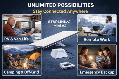 طقم الإنترنت عبر الأقمار الصناعية المحمول STARLINK Mini 2026 - هوائي مصفوفة مرحلية مع جهاز توجيه Wi-Fi مدمج - اتصال عالي السرعة للمركبات الترفيهية والتخييم والعمل عن بعد والسفر خارج الشبكة in Kuwait