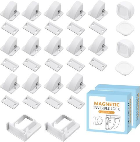 32-Pack Baby Proofing Magnetic Cabinets Locks, Childproof Safety Locks Cupboard Baby Locks Latches to Cabinets & Drawers for Home Kitchen Bathroom - 32 Locks & 2 Keys in Saudi Arabia
