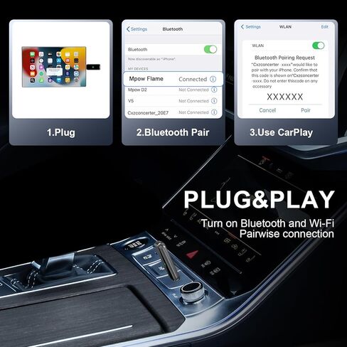 محول CarPlay اللاسلكي، 2 في 1 سلكي إلى CarPlay اللاسلكي/محول Android التلقائي، التوصيل والتشغيل، تحكم Siri، توافق عالمي لأكثر من 1000 سيارة، iPhone وAndroid (رمادي فضي) in Kuwait