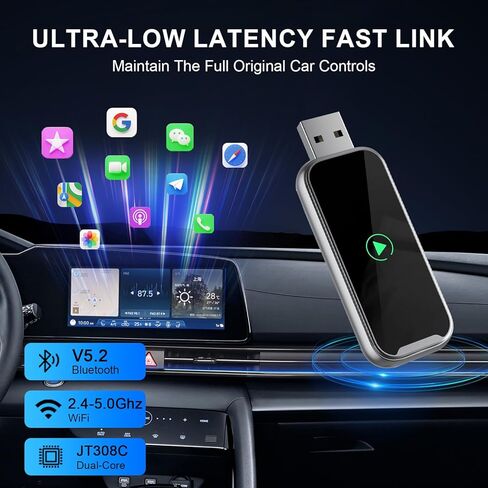 محول CarPlay اللاسلكي، 2 في 1 سلكي إلى CarPlay اللاسلكي/محول Android التلقائي، التوصيل والتشغيل، تحكم Siri، توافق عالمي لأكثر من 1000 سيارة، iPhone وAndroid (رمادي فضي) in Kuwait