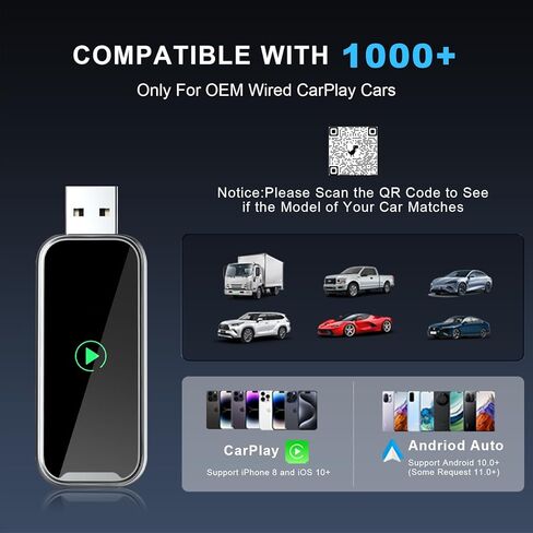 محول CarPlay اللاسلكي، 2 في 1 سلكي إلى CarPlay اللاسلكي/محول Android التلقائي، التوصيل والتشغيل، تحكم Siri، توافق عالمي لأكثر من 1000 سيارة، iPhone وAndroid (رمادي فضي) in Kuwait