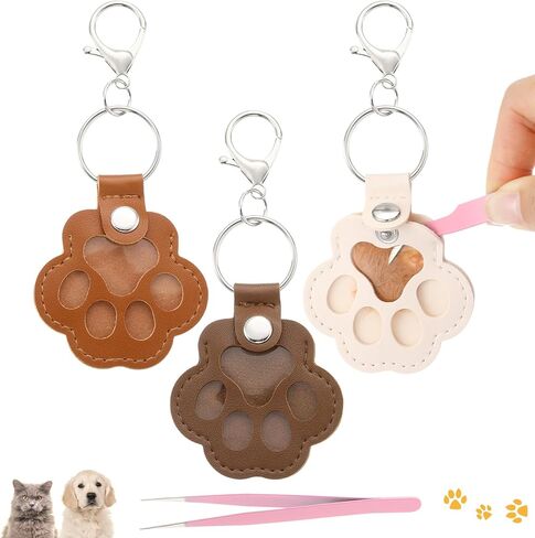 9 Pcs Dog Fur Storage Keychain Cute Leather Paw Pet Hair Keychain with Tweezers Pet Memorial Gift Handmade Key Holder for Christmas Dog Cat Hair Collection Bag Purse in Saudi Arabia