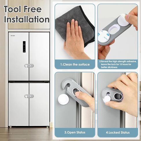 5 Pack Child Proof Refrigerator Lock, Baby Proofing Cabinet Locks, Oven Lock Child Safety. Adhesive Fridge Locks for Kids, Dishwasher, Cupboard, Closet Doors - No Drilling or Tools (Grey) in Saudi Arabia
