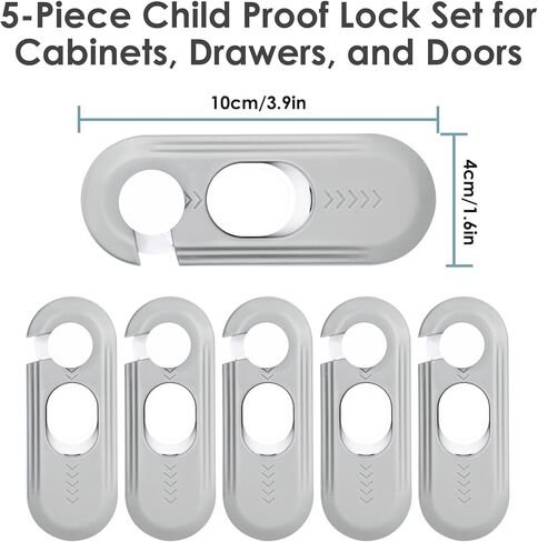 5 Pack Child Proof Refrigerator Lock, Baby Proofing Cabinet Locks, Oven Lock Child Safety. Adhesive Fridge Locks for Kids, Dishwasher, Cupboard, Closet Doors - No Drilling or Tools (Grey) in Saudi Arabia