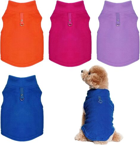 Rbenxia 4 Piece of Rose Red Dog Sweater with Leash Ring Soft Fleece Vest Dog Pullover Warm Jacket Pet Dogs Clothes Winter Dogs Outfits for Small Puppy Cat Pets (Rose Red+Red+Blue+Purple, Medium) in Kuwait