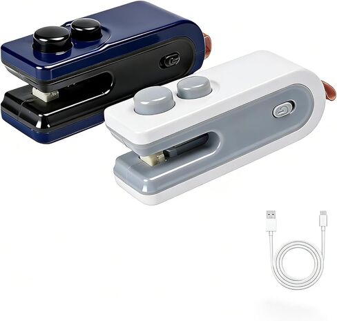 عبوتان من سدادة الأكياس الصغيرة، جهاز ختم وقاطع الحرارة 2 في 1، آلة ختم الحرارة لأكياس USB C القابلة لإعادة الشحن مع مغناطيس، آلة إعادة ختم محمولة للأكياس البلاستيكية (أبيض + أزرق) in Kuwait