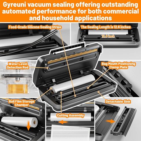 ماكينة غلق أكياس الطعام بقوة 95 كيلو باسكال، ماكينة تفريغ الهواء لحفظ الطعام 12 في 1 مع ختم مزدوج للحرارة، قاطع مدمج، خرطوم الملحقات، تخزين الحقائب، 10 أكياس، 1 لفة حقيبة وقلم تحديد، التحكم في التطبيق in Kuwait