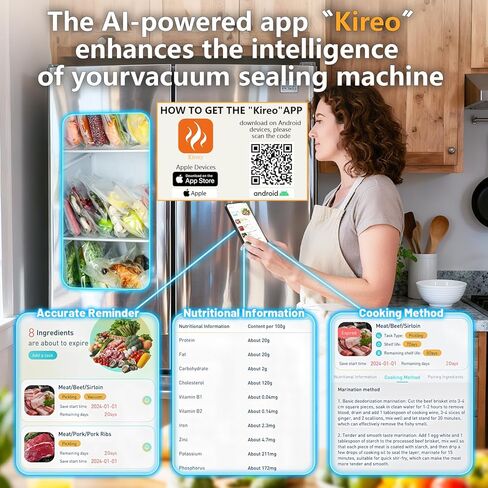 ماكينة غلق أكياس الطعام بقوة 95 كيلو باسكال، ماكينة تفريغ الهواء لحفظ الطعام 12 في 1 مع ختم مزدوج للحرارة، قاطع مدمج، خرطوم الملحقات، تخزين الحقائب، 10 أكياس، 1 لفة حقيبة وقلم تحديد، التحكم في التطبيق in Kuwait