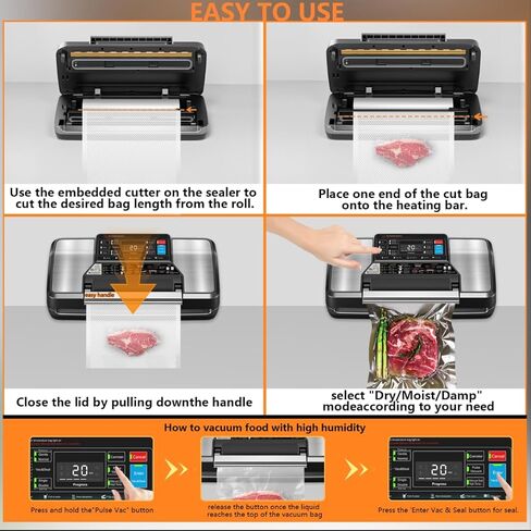 ماكينة غلق أكياس الطعام بقوة 95 كيلو باسكال، ماكينة تفريغ الهواء لحفظ الطعام 12 في 1 مع ختم مزدوج للحرارة، قاطع مدمج، خرطوم الملحقات، تخزين الحقائب، 10 أكياس، 1 لفة حقيبة وقلم تحديد، التحكم في التطبيق in Kuwait