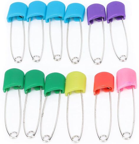 Assorted Color Diaper Pins Safety Locking Cloth Diaper Nappy Sewing Knitting Fabric Pins Random Color Stainless Steel Plastic Head for Baby Adult Home Use 6 or 12 Pins (6 Colorful Bread-Shaped pins) in Saudi Arabia