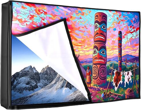 غطاء تلفزيون خارجي 50 إلى 55 بوصة مقاوم للماء، نسيج سميك 600D مقاوم للطقس غطاء حماية للشاشة الخارجية للتلفزيون مع سحاب، غطاء أمامي قابل للطي، مناسب للتركيب على الحائط خارج شاشة مسطحة 50-55 بوصة in Kuwait