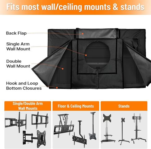غطاء تلفزيون خارجي 50 إلى 55 بوصة مقاوم للماء، نسيج سميك 600D مقاوم للطقس غطاء حماية للشاشة الخارجية للتلفزيون مع سحاب، غطاء أمامي قابل للطي، مناسب للتركيب على الحائط خارج شاشة مسطحة 50-55 بوصة in Kuwait