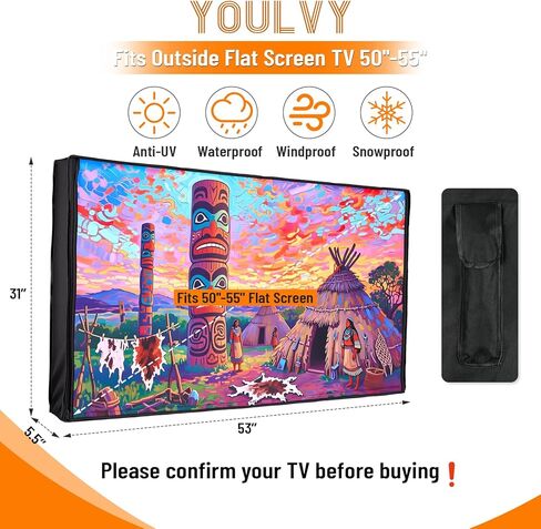 غطاء تلفزيون خارجي 50 إلى 55 بوصة مقاوم للماء، نسيج سميك 600D مقاوم للطقس غطاء حماية للشاشة الخارجية للتلفزيون مع سحاب، غطاء أمامي قابل للطي، مناسب للتركيب على الحائط خارج شاشة مسطحة 50-55 بوصة in Kuwait