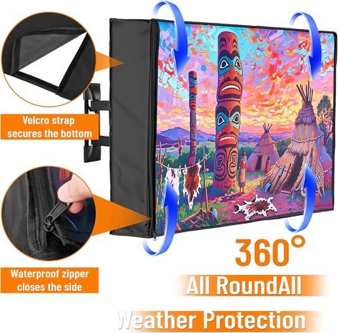 غطاء تلفزيون خارجي 50 إلى 55 بوصة مقاوم للماء، نسيج سميك 600D مقاوم للطقس غطاء حماية للشاشة الخارجية للتلفزيون مع سحاب، غطاء أمامي قابل للطي، مناسب للتركيب على الحائط خارج شاشة مسطحة 50-55 بوصة in Kuwait