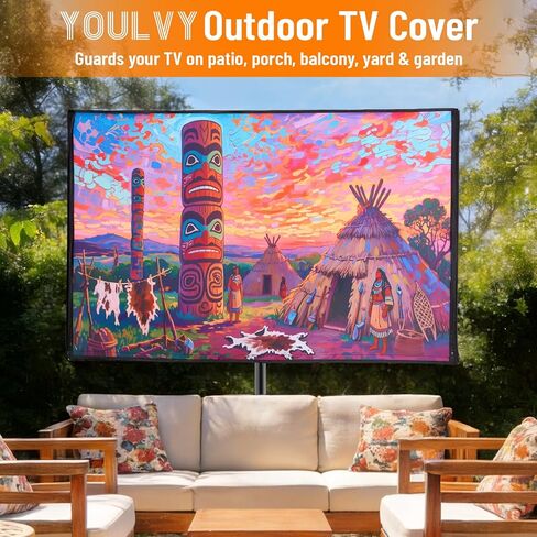 غطاء تلفزيون خارجي 50 إلى 55 بوصة مقاوم للماء، نسيج سميك 600D مقاوم للطقس غطاء حماية للشاشة الخارجية للتلفزيون مع سحاب، غطاء أمامي قابل للطي، مناسب للتركيب على الحائط خارج شاشة مسطحة 50-55 بوصة in Kuwait