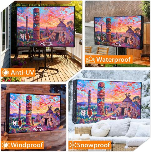 غطاء تلفزيون خارجي 50 إلى 55 بوصة مقاوم للماء، نسيج سميك 600D مقاوم للطقس غطاء حماية للشاشة الخارجية للتلفزيون مع سحاب، غطاء أمامي قابل للطي، مناسب للتركيب على الحائط خارج شاشة مسطحة 50-55 بوصة in Kuwait