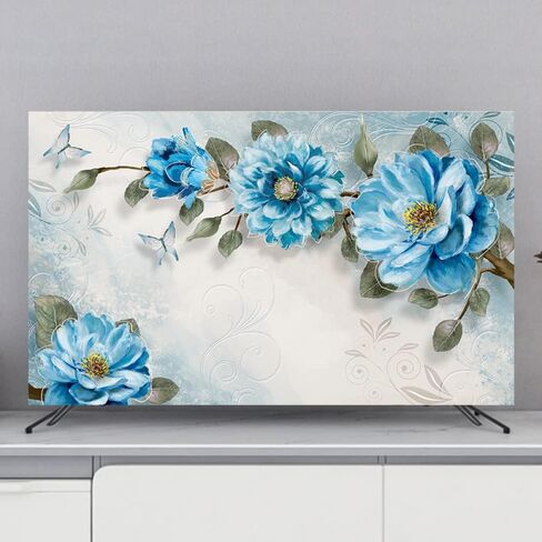 TV Cover Flower Printing TV Protection Covers 32-80" Dust-proof TV Screen Protector Computer Televisions LED LCD TV Display Dust Cover Indoor Living Room Decorative Cloth-Blue-2||32inch(80*50cm) in Saudi Arabia