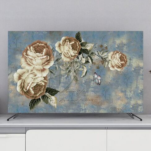 TV Cover Flower Printing TV Protection Covers 32-80" Dust-proof TV Screen Protector Computer Televisions LED LCD TV Display Dust Cover Indoor Living Room Decorative Cloth-Blue-2||32inch(80*50cm) in Saudi Arabia