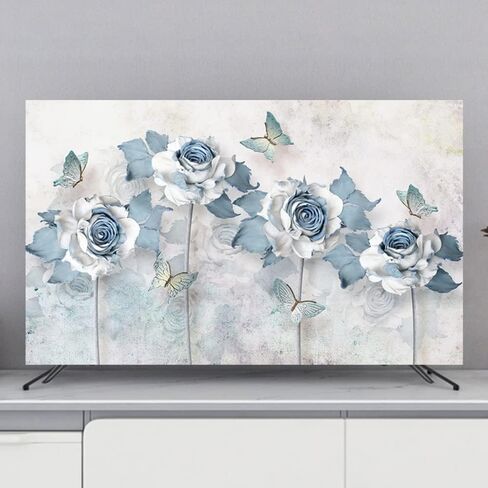 TV Cover Flower Printing TV Protection Covers 32-80" Dust-proof TV Screen Protector Computer Televisions LED LCD TV Display Dust Cover Indoor Living Room Decorative Cloth-Blue-2||32inch(80*50cm) in Saudi Arabia