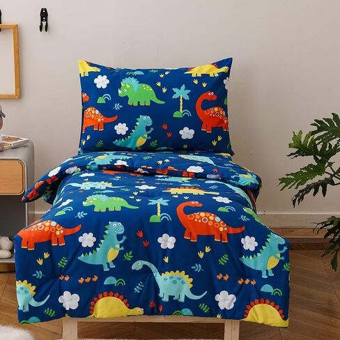 CLOTHKNOW 4 Pieces Plaid Toddler Bedding Sets for Boys Grils, Black White Grid Pattern, Soft Crib Bed Set Including Comforter, Flat Sheet, Fitted Sheet and Pillowcase, Black White in Saudi Arabia