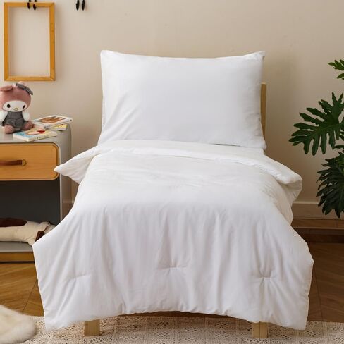 CLOTHKNOW 4 Pieces Plaid Toddler Bedding Sets for Boys Grils, Black White Grid Pattern, Soft Crib Bed Set Including Comforter, Flat Sheet, Fitted Sheet and Pillowcase, Black White in Saudi Arabia