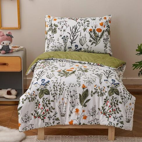 CLOTHKNOW 4 Pieces Plaid Toddler Bedding Sets for Boys Grils, Black White Grid Pattern, Soft Crib Bed Set Including Comforter, Flat Sheet, Fitted Sheet and Pillowcase, Black White in Saudi Arabia