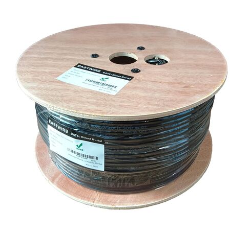 كابل إيثرنت للدفن المباشر CAT6 23AWG صلب CCA UTP للشبكة، عزل HDPE مقاوم للماء، سترة من البولي إيثيلين (PE) للتركيبات الخارجية، كابل LAN (1000 قدم - أسود) in Kuwait