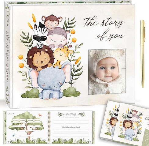 Baby Memory Book – “The Story of You" Keepsake Journal with Photo Slot, Zoo Animal Design, Gold Pen, Lay Flat Binding, Gift Box – 110 Full-Color Pages, 9x11.5 Inches in Saudi Arabia
