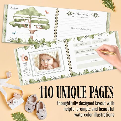 Baby Memory Book – “The Story of You" Keepsake Journal with Photo Slot, Zoo Animal Design, Gold Pen, Lay Flat Binding, Gift Box – 110 Full-Color Pages, 9x11.5 Inches in Saudi Arabia
