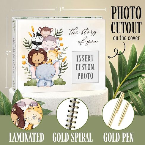 Baby Memory Book – “The Story of You" Keepsake Journal with Photo Slot, Zoo Animal Design, Gold Pen, Lay Flat Binding, Gift Box – 110 Full-Color Pages, 9x11.5 Inches in Saudi Arabia