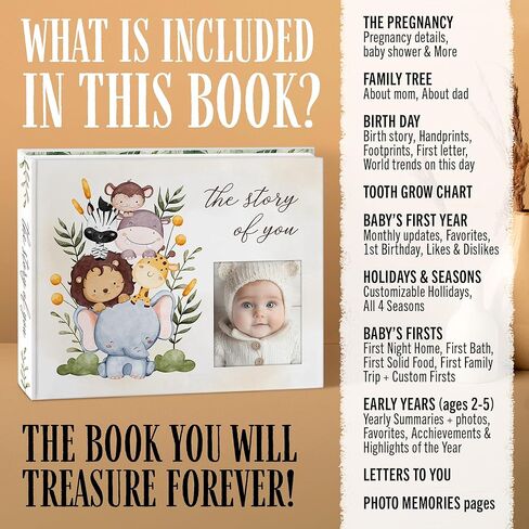 Baby Memory Book – “The Story of You" Keepsake Journal with Photo Slot, Zoo Animal Design, Gold Pen, Lay Flat Binding, Gift Box – 110 Full-Color Pages, 9x11.5 Inches in Saudi Arabia