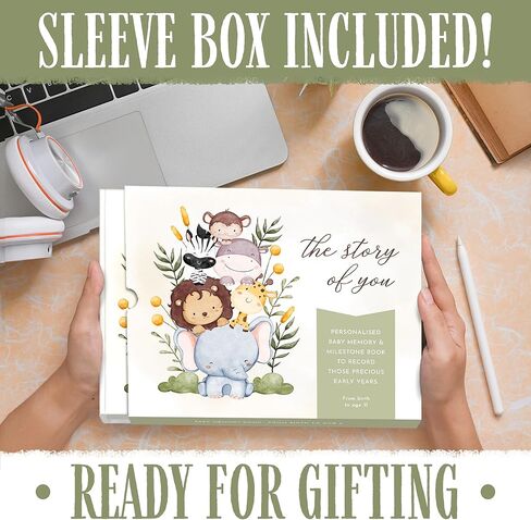 Baby Memory Book – “The Story of You" Keepsake Journal with Photo Slot, Zoo Animal Design, Gold Pen, Lay Flat Binding, Gift Box – 110 Full-Color Pages, 9x11.5 Inches in Saudi Arabia