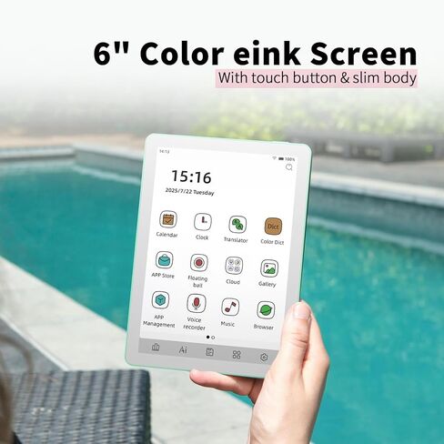 قارئ الكتب الإلكترونية Bigme Color، قارئات الكتب الإلكترونية بالحبر الإلكتروني، قارئات إلكترونية ملونة مقاس 6 بوصات، Android ePaper Tablet مع 4G+64 جيجابايت، Android 14، جهاز قارئ Android بإضاءة أمامية قابلة للتعديل مع كتب صوتية باللون الأخضر in Kuwait