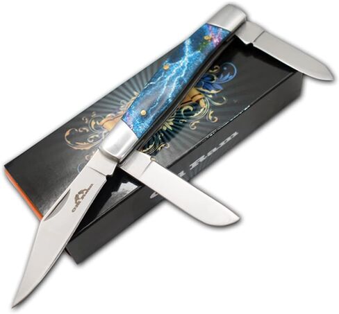 مجموعة سكين جيب قابلة للطي مكونة من 3 شفرات ناعمة ومقبض غير زلق للاستخدام اليومي (بني) in Kuwait