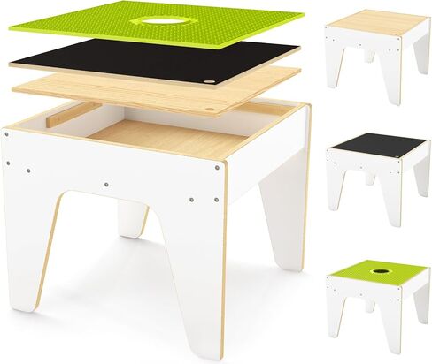 طاولة وكراسي من Wingyz 4-in-1 ، يلعب الأطفال الطاولات مع التخزين ، الطاولات الحسية الخشبية مع لوحة حظر مزدوجة ، طاولة نشاط الطفل مع السبورة in Kuwait