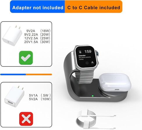 لشاحن ساعة Apple، قاعدة شحن مغناطيسية سريعة متوافقة مع iWatch Series Ultra/SE/10/9/8/7/6/5، لحامل حامل شاحن Apple Watch Airpod، كابل الشحن (رمادي) in Saudi Arabia