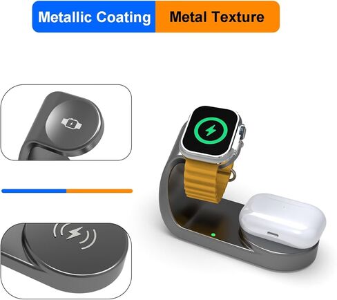 لشاحن ساعة Apple، قاعدة شحن مغناطيسية سريعة متوافقة مع iWatch Series Ultra/SE/10/9/8/7/6/5، لحامل حامل شاحن Apple Watch Airpod، كابل الشحن (رمادي) in Saudi Arabia
