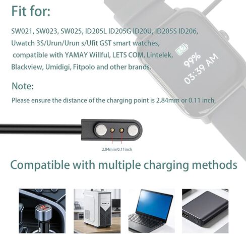 2 حزمة 3.3FT شاحن ساعة ذكية مغناطيسي 2Pin USB كابل شحن لـ Veryfitpro Letsfit Willful YAMAY SW023 ID205L SW021 ID205U ID205S SW025 Uwatch 3S in Saudi Arabia